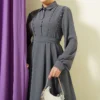 Half Button Lace Detail Dress Grey al por mayor dress view 2 - Hicabistan fábrica Turquía