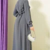 Half Button Lace Detail Dress Grey al por mayor dress view 3 - Hicabistan fábrica Turquía