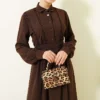 Half Button Lace Detail Dress Brown all'ingrosso dress view 2 - Hicabistan fabbrica Turchia