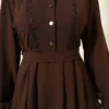 Half Button Lace Detail Dress Brown all'ingrosso dress view 4 - Hicabistan fabbrica Turchia