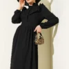 Half Button Ruffled Crinkle Dress Black en gros dress view 2 - Hicabistan usine Turquie