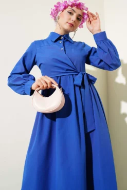 Alternative Ansicht von Half Button Ruffled Side Tied Dress
