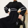 Half Buttoned Belted Dress Black بالجملة dress view 2 - Hicabistan مصنع تركيا