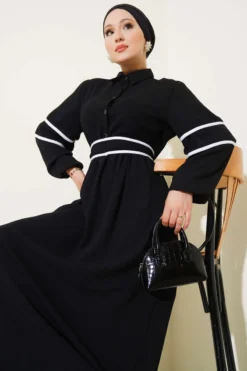 Alternative view of Half Buttoned Belted Dress Black