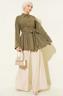Alternative Ansicht von Half Button Self-Belted Tunic Khaki