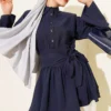 Half Button Self-Belted Tunic Navy Blue