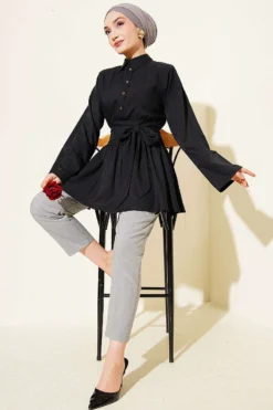 Alternative Ansicht von Half Button Self-Belted Tunic Black