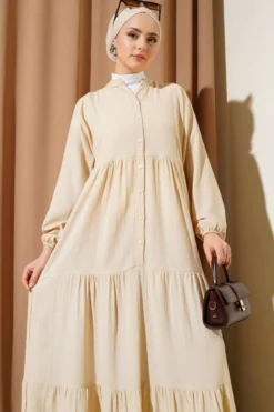 Alternative view of Half Buttoned Front Button Dress Beige