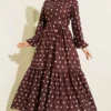 Half Button Polka Dot Dress Brown