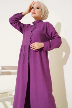Alternative view of Half Button Long Two-Piece Set Purple