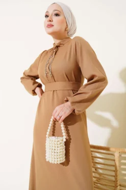 Alternative view of Half Button Neck String Dress Camel