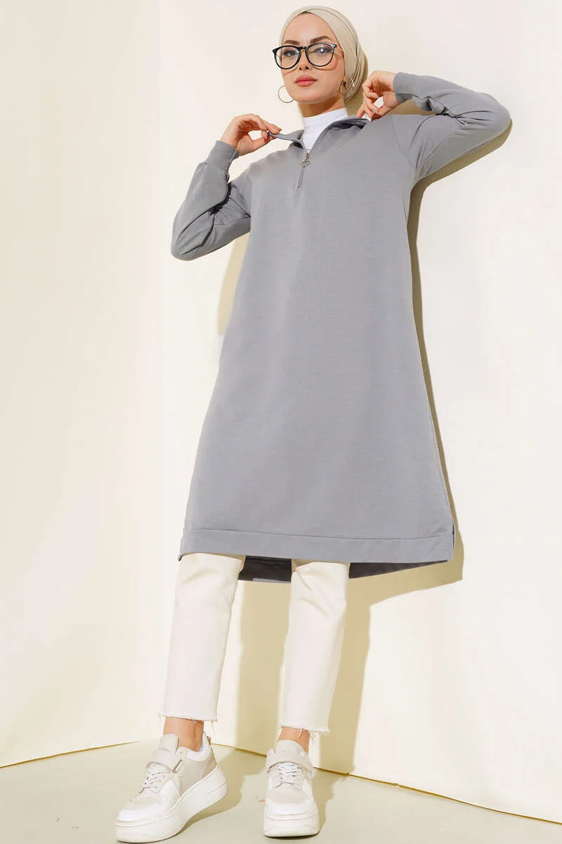 Half-Zip Basic Long Tunic