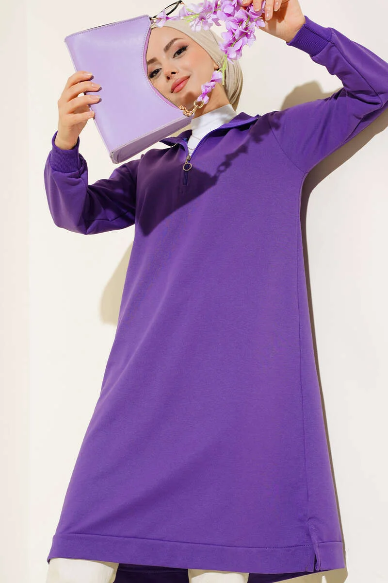 Half-Zip Basic Long Tunic Lilac - Image 2