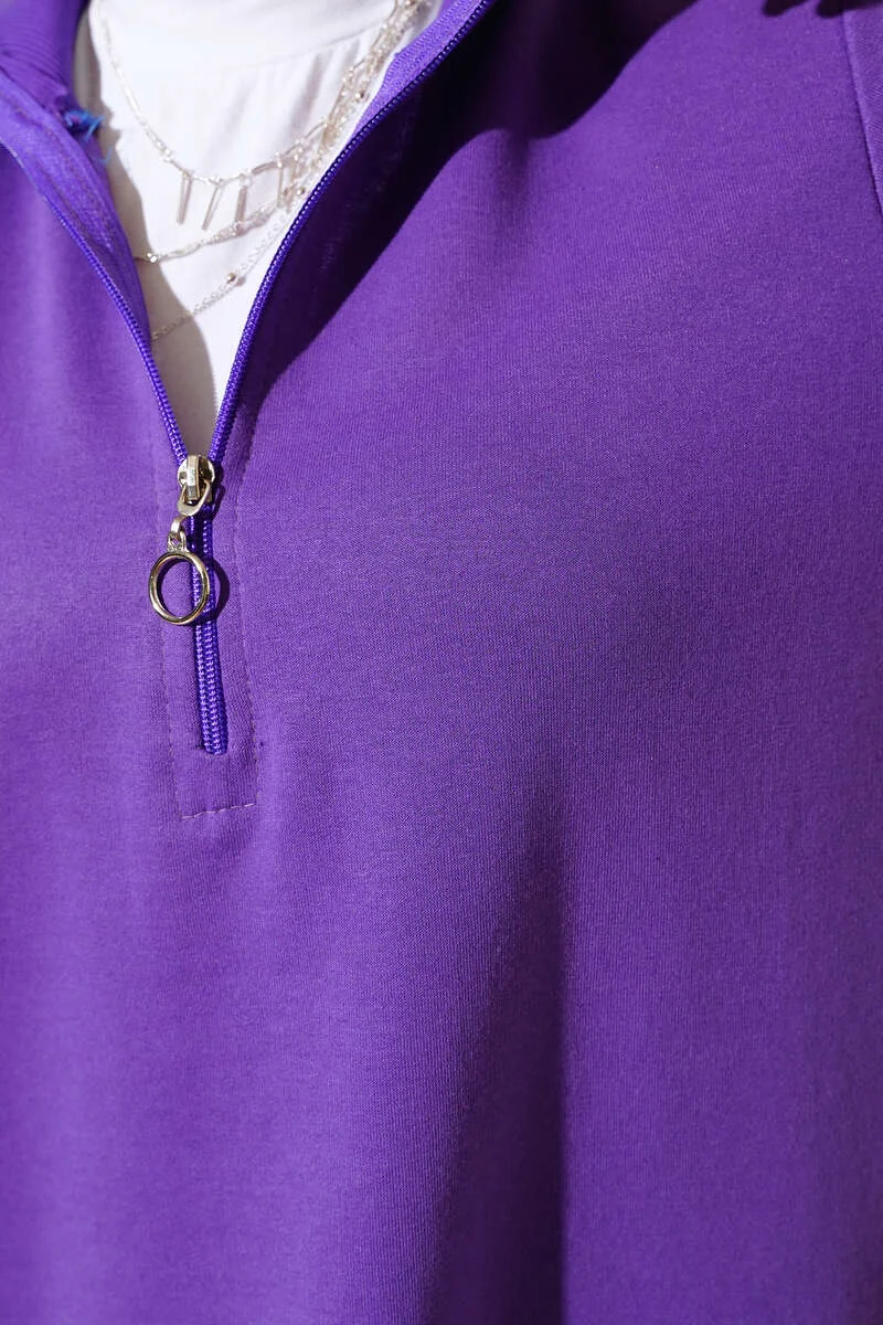 Half-Zip Basic Long Tunic Lilac - Image 4
