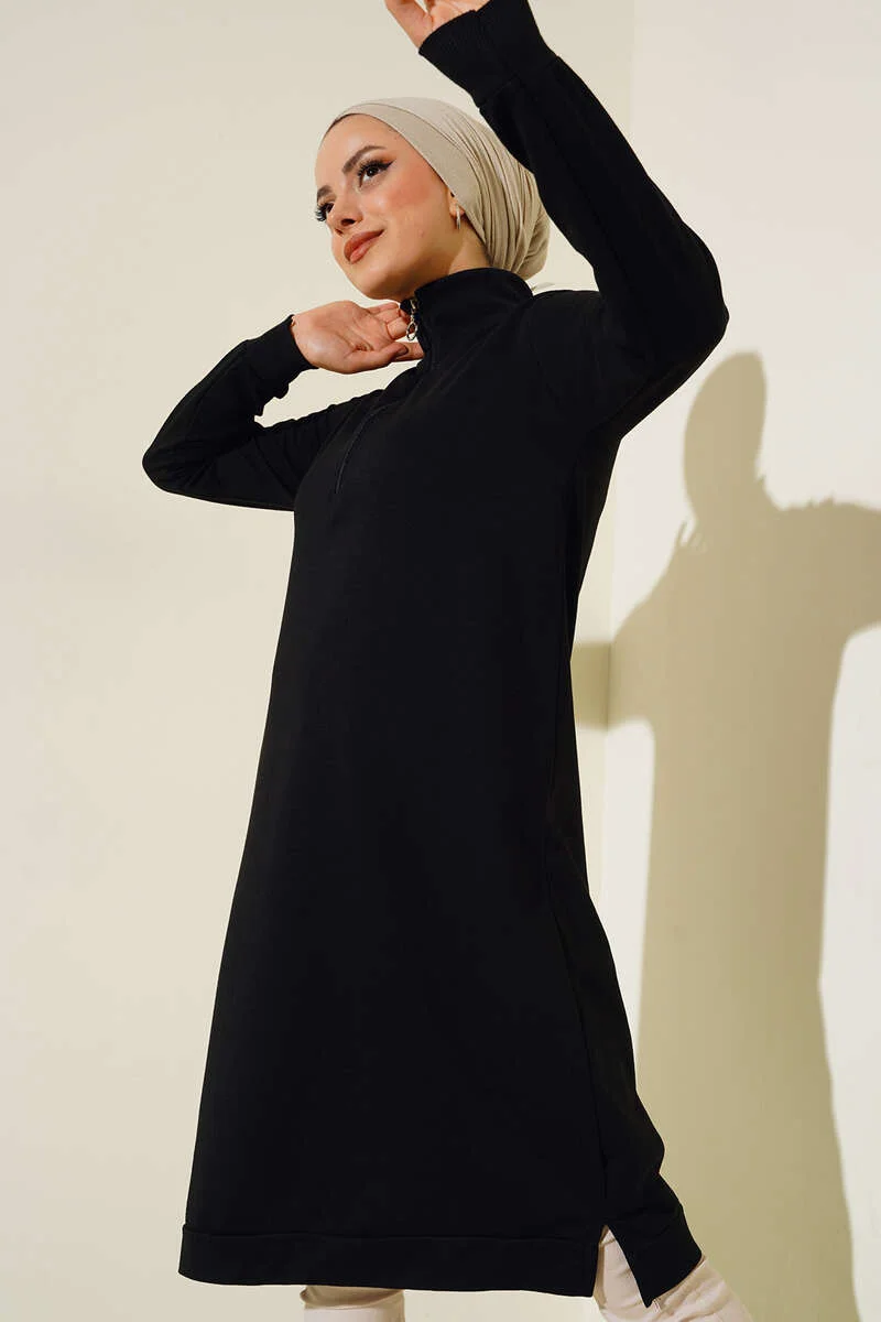 Half-Zip Basic Long Tunic Black