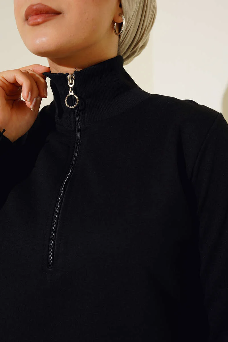 Half-Zip Basic Long Tunic Black – Bild 4