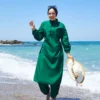 Half-Zip Adjustable Waist Modest Swimsuit Emerald