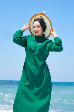 منظر بديل لـ Half-Zip Adjustable Waist Modest Swimsuit Emerald