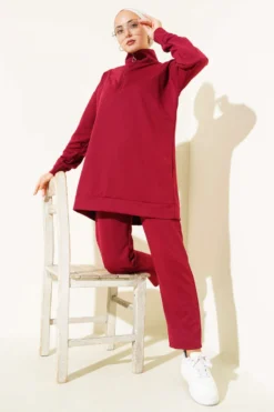 Half-Zip Two-String Two-Piece Set Burgundy