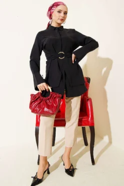 Alternative Ansicht von Half Hidden Buttoned Tied Tunic Black