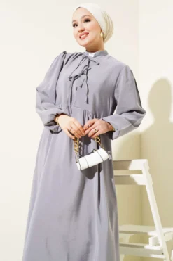 Alternative view of Half Tie String Tencel Dress Grey