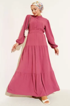 Half Pleated Button Dress