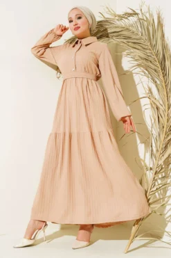 Half Stone Button Dress Beige