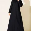 Half Neck Zipper Denim Dress Navy Blue