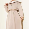 Half Neck Zippered Scuba Dress Beige groothandel dress view 2 - Hicabistan Turkije fabriek