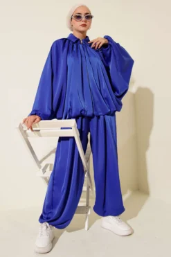 Batwing Sleeve Satin Loose Two-Piece Set