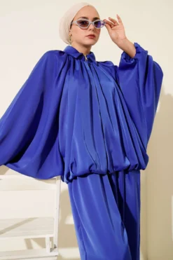 Alternative view of Batwing Sleeve Satin Loose Two-Piece Set