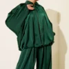 Batwing Sleeve Satin Loose Two-Piece Set Emerald wholesale clothing set view 2 - Hicabistan Turkey factory