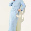 Horizontal Openwork Belted Knit Dress Baby Blue al por mayor dress - Hicabistan fábrica Turquía