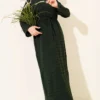 Horizontal Openwork Belted Knit Dress Emerald al por mayor dress view 2 - Hicabistan fábrica Turquía
