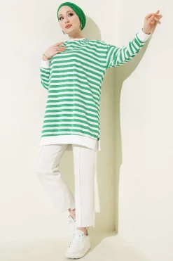 Alternative view of Horizontal Wide Striped Tunic Green