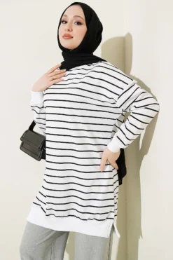 Striped Ribbed Tunic White