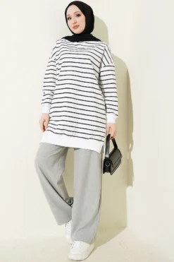 Alternative view of Striped Ribbed Tunic White