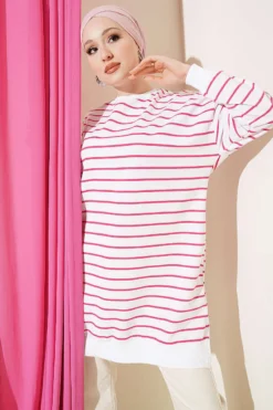 Striped Ribbed Tunic Fuchsia