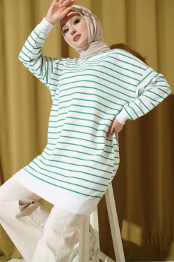 Striped Ribbed Tunic Green
