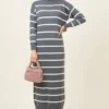 Striped Turtleneck Knit Dress Großhandel dress view 2 - Hicabistan Türkei Fabrik