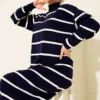 Striped Turtleneck Knit Dress Navy Blue wholesale dress - Hicabistan Turkey factory