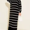 Striped Turtleneck Knit Dress Black wholesale dress - Hicabistan Turkey factory