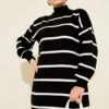 Striped Turtleneck Knit Dress Black wholesale dress view 2 - Hicabistan Turkey factory