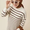 Striped Turtleneck Knit Dress Stone wholesale dress - Hicabistan Turkey factory