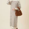 Striped Turtleneck Knit Dress Stone wholesale dress view 2 - Hicabistan Turkey factory