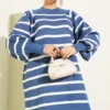 Horizontal Striped Basic Knit Dress Blue al por mayor dress view 2 - Hicabistan fábrica Turquía