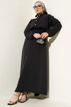 Two-Piece Set with Horizontal Pleat Detail Black بالجملة clothing set - Hicabistan مصنع تركيا