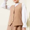 Button Detail Vest and Skirt Set Camel wholesale clothing set view 2 - Hicabistan Turkey factory