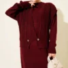 Knitted Two-Piece Dress with Vest Burgundy wholesale clothing set view 2 - Hicabistan Turkey factory