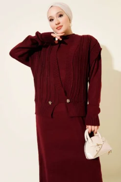 Alternative view of Knitted Two-Piece Dress with Vest Burgundy